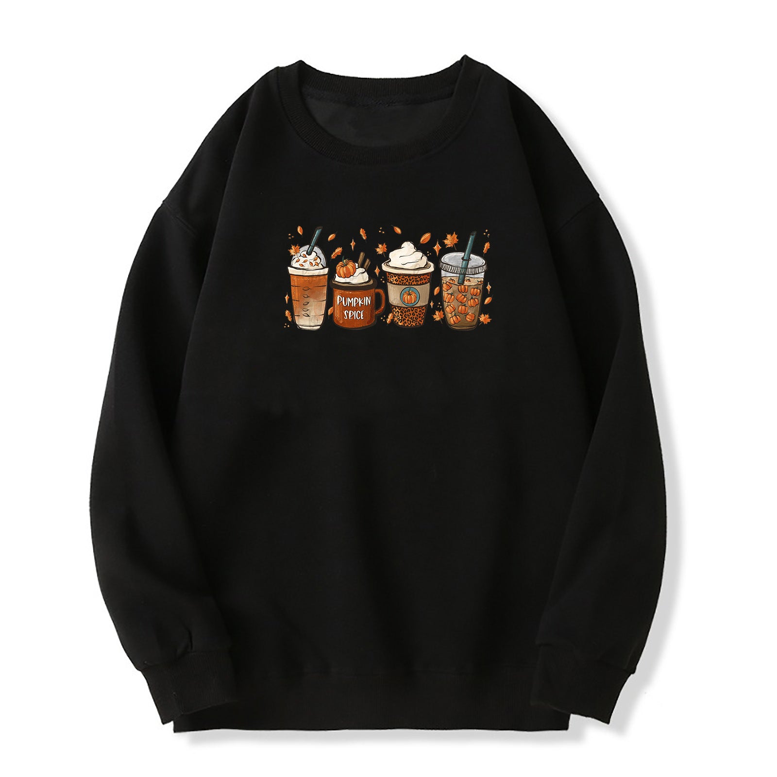 Wholesale Thanksgiving Sweatshirt Pumpkin Coffee Cup 3D Printed Round Neck Sweatshirt